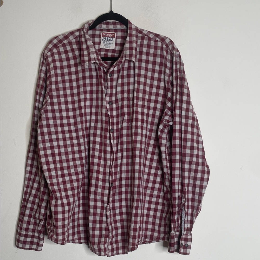 Wrangler Maroon and White Check Button-Down Shirt